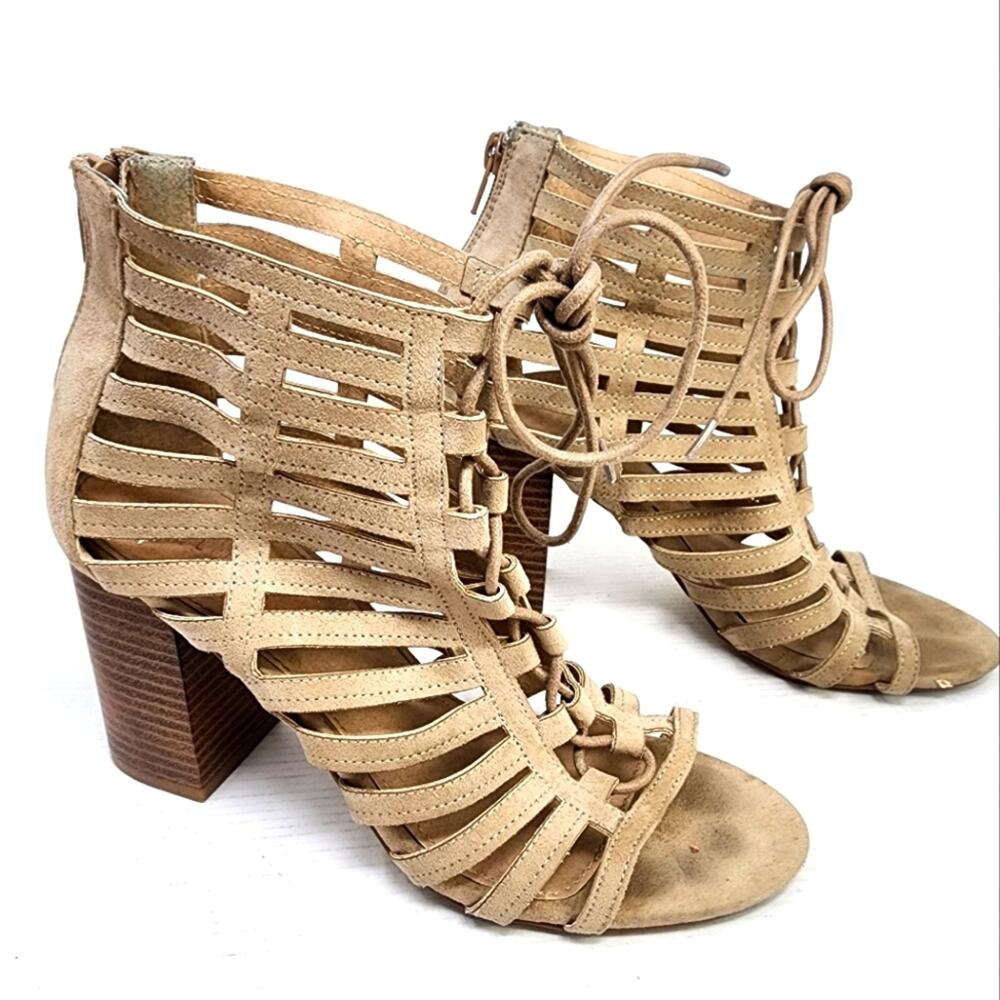 Charlotte Russe Brown Tan Ankle Boots Sandals Back Zip Blick Heel Women's Size 7